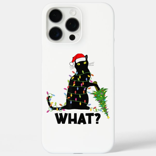 Funny Black Cat Pushing Christmas Tree Over Cat Ch Case-Mate iPhone Case (Back)