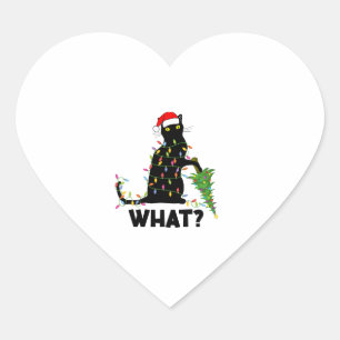Funny Black Cat Pushing Christmas Tree Over Cat Ch Heart Sticker