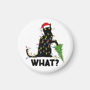 Funny Black Cat Pushing Christmas Tree Over Cat Ch Magnet