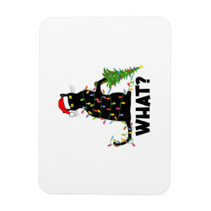 Funny Black Cat Pushing Christmas Tree Over Cat Ch Magnet
