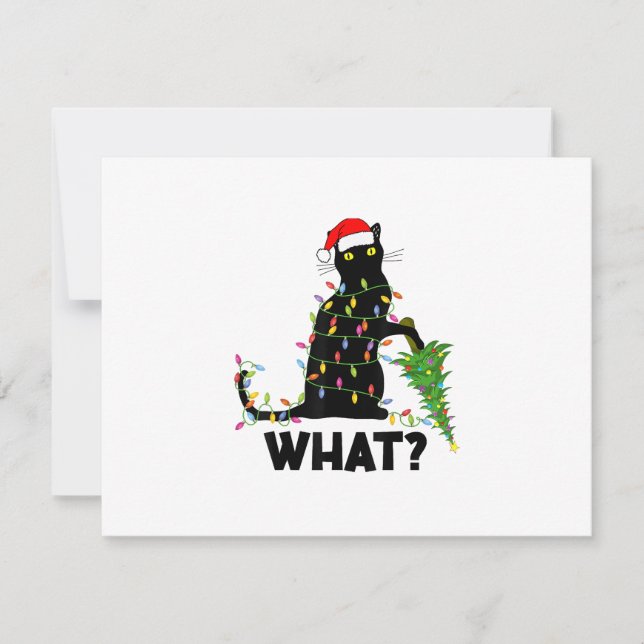 Funny Black Cat Pushing Christmas Tree Over Cat Ch RSVP Card (Front)