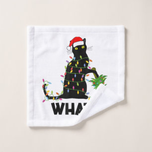 Funny Black Cat Pushing Christmas Tree Over Cat Ch Wash Cloth
