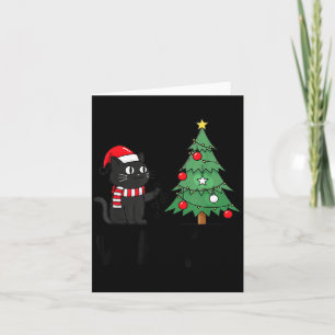 Funny Black Cat Pushing Christmas Tree Over Cat Wh Card
