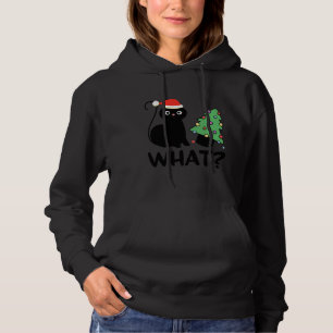 Funny Black Cat Pushing Christmas Tree Over Cat Wh Hoodie