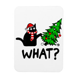 Funny Black Cat Pushing Christmas Tree Pet Lover Magnet