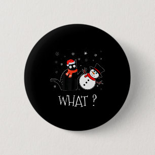 Funny Black Cat Pushing Snowman Christmas Winter C 6 Cm Round Badge