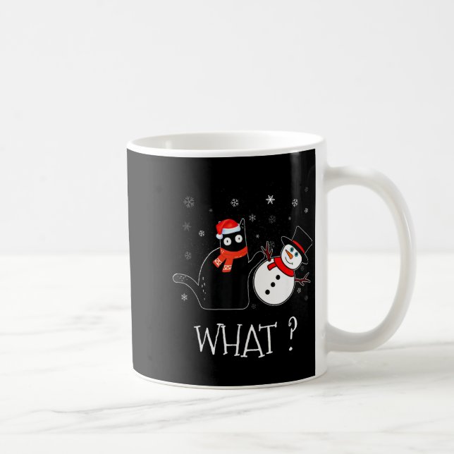 Funny Black Cat Pushing Snowman Christmas Winter C Coffee Mug (Right)