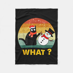 Funny Black Cat Pushing Snowman Xmas Winter Costum Fleece Blanket