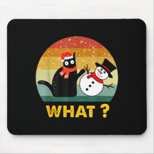 Funny Black Cat Pushing Snowman Xmas Winter Costum Mouse Pad