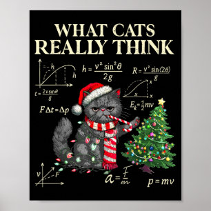 Funny Black Cat Pushing Xmas Tree Over Cats Physic Poster