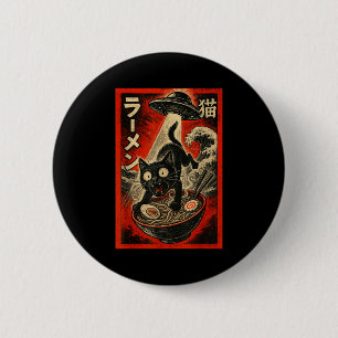 Funny Black Cat Ramen Alien Ufo Abduction Japanese 6 Cm Round Badge