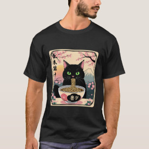 Funny Black Cat Ramen Anime Graphic Japanese Japan T-Shirt