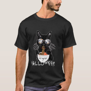 Funny Black Cat Ramen Time Just Waiting for Hallow T-Shirt