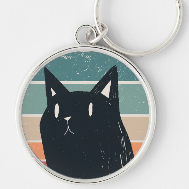 Funny Black Cat Retro Style design Key Ring (Front)