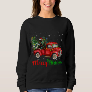 Funny Black Cat Riding Red Truck Christmas Tree Li Sweatshirt