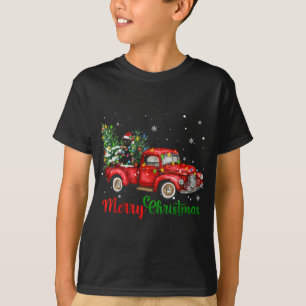 Funny Black Cat Riding Red Truck Christmas Tree Li T-Shirt