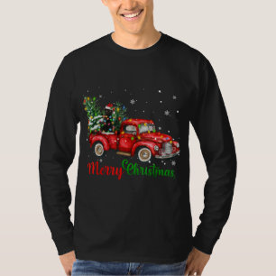 Funny Black Cat Riding Red Truck Christmas Tree Li T-Shirt