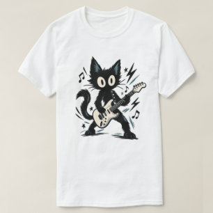 Funny Black Cat Rocker Electric Guitar Heavy Metal T-Shirt