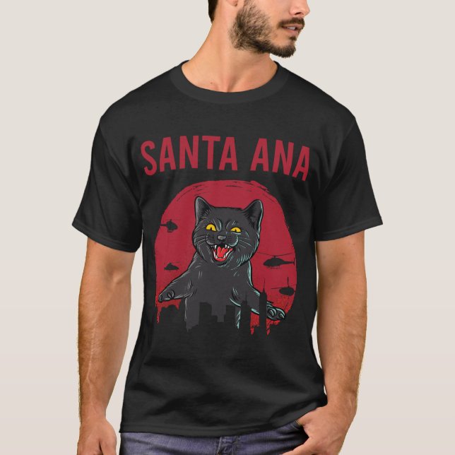 Funny Black Cat Santa Ana T-Shirt (Front)