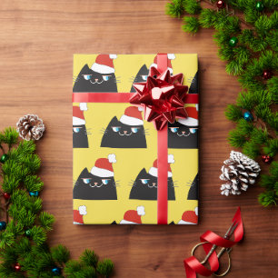 Funny Black Cat Santa Christmas Wrapping Paper