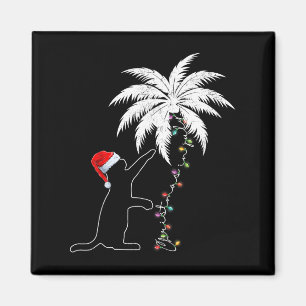 Funny Black Cat Santa Hat Hawaiian Christmas In Ju Magnet