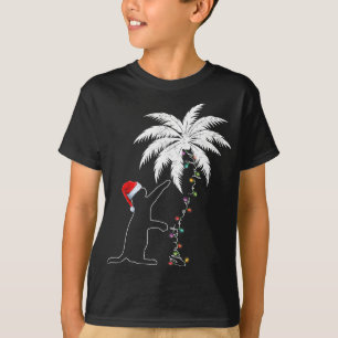 Funny Black Cat Santa Hat Hawaiian Christmas In Ju T-Shirt