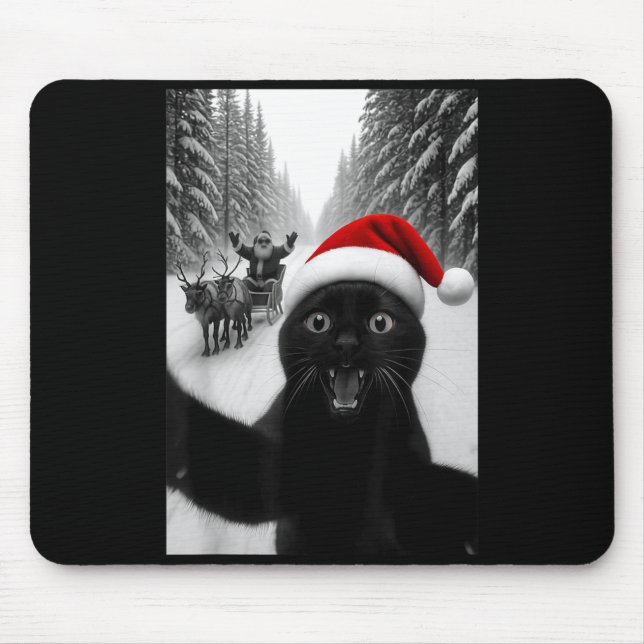 Funny Black Cat Selfie With Santa Christmas Men Wo Mouse Pad (Front)