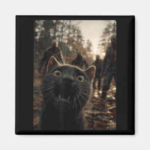 Funny Black Cat Selfie With Zombies Feline Animal Magnet
