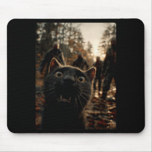 Funny Black Cat Selfie With Zombies Feline Animal  Mouse Pad