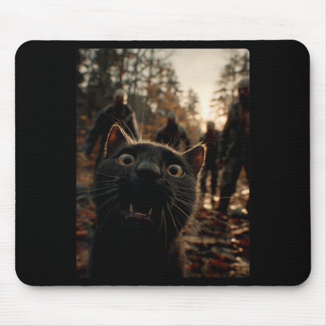 Funny Black Cat Selfie With Zombies Feline Animal  Mouse Pad (Front)