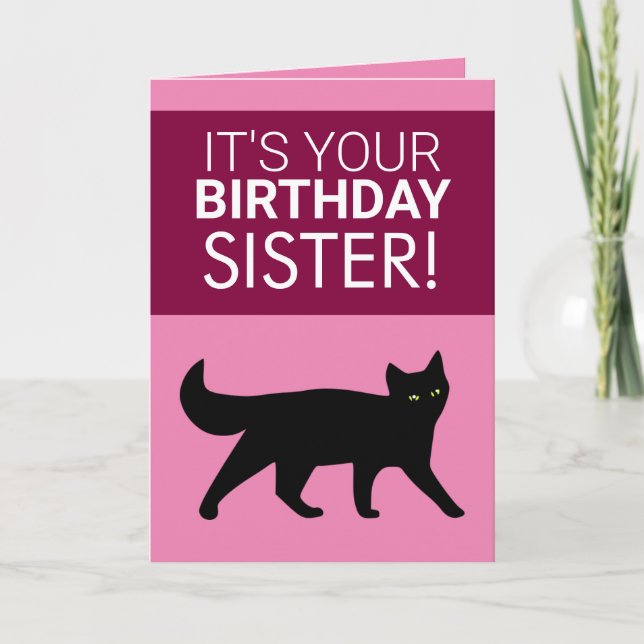 Funny Black Cat Sister Birthday Card (Front)
