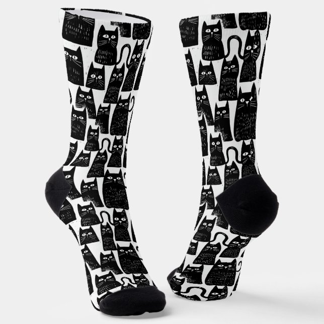Funny Black Cat Socks (Angled)