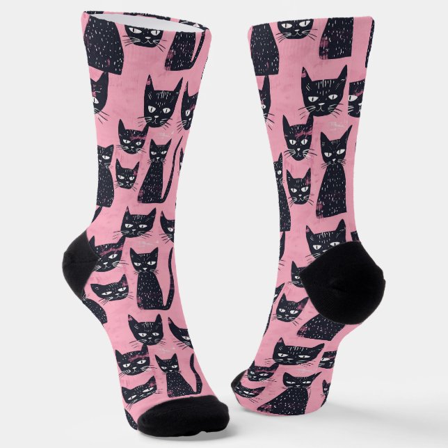 Funny Black Cat Socks (Angled)