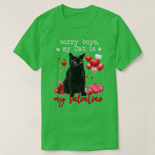 Funny Black Cat Sorry Boy My Cat Is My Valentine K T-Shirt (Design Front)