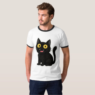  Funny Black Cat Sticker with Yellow Eyes T-Shirt