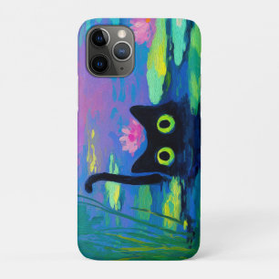 Funny Black Cat Swimming in Pond Quirky Art Case-Mate iPhone Case