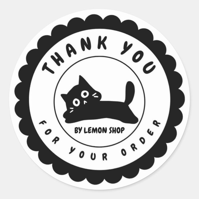 Funny Black Cat Thank You Circle Customise Classic Round Sticker (Front)