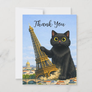 Funny Black Cat Topples the Eiffel Tower Thank You Card