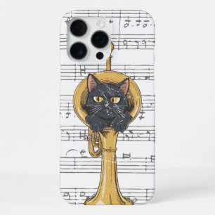 Funny Black Cat Trumpeter Gift iPhone 16 Pro Max Case