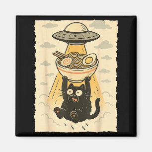 Funny Black Cat Ufo Ramen Alien Abduction Graphic Magnet