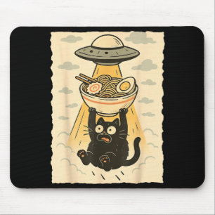 Funny Black Cat Ufo Ramen Alien Abduction Graphic Mouse Pad