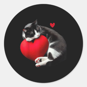 Funny Black Cat Valentines Day Heart Cat  Classic Round Sticker