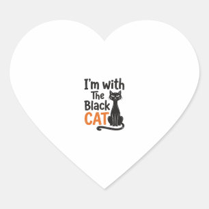 Funny Black Cat Vintage Engraving Halloween Design Heart Sticker
