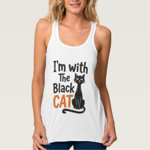 Funny Black Cat Vintage Engraving Halloween Design Singlet