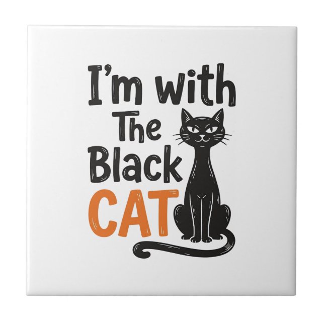 Funny Black Cat Vintage Engraving Halloween Design Tile (Front)