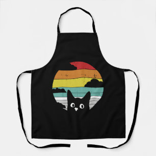 Funny Black Cat Vintage Retro Sunset Design Apron