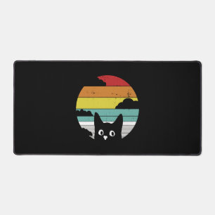 Funny Black Cat Vintage Retro Sunset Design Desk Mat