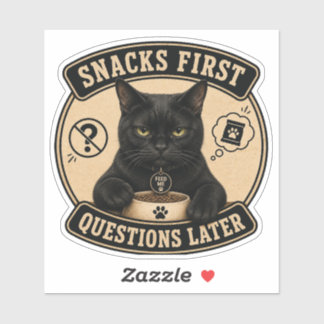 Funny Black Cat Vinyl Sticker | Snacks First Quest