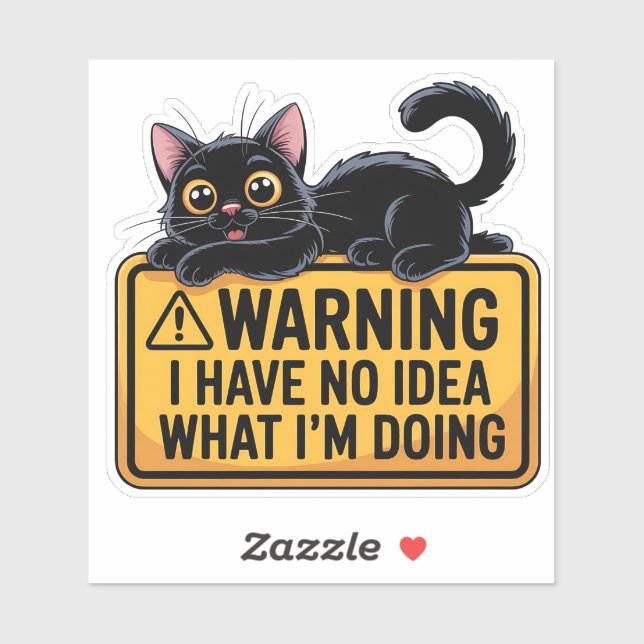 Funny Black Cat Warning Sign Sticker (Sheet)