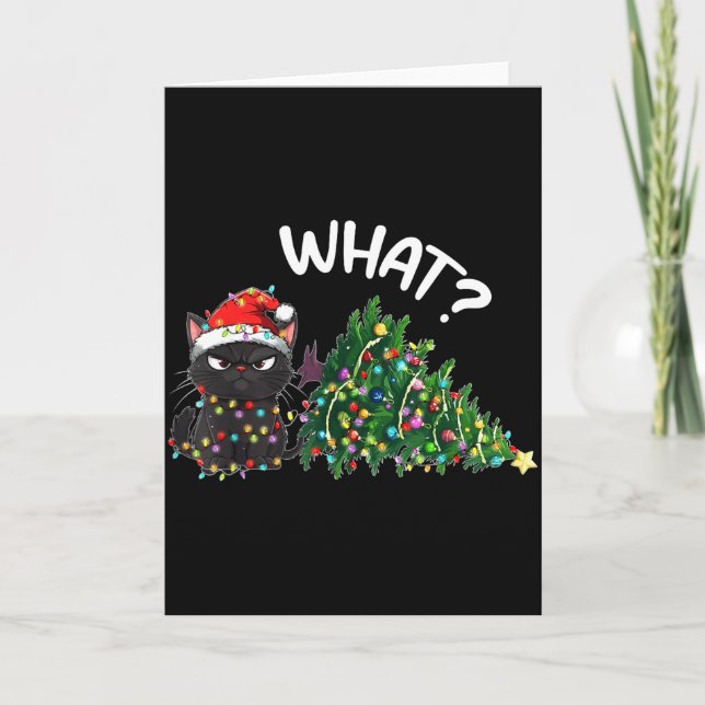 Funny Black Cat What_ Christmas Tree Funny Cat Lov Card (Front)